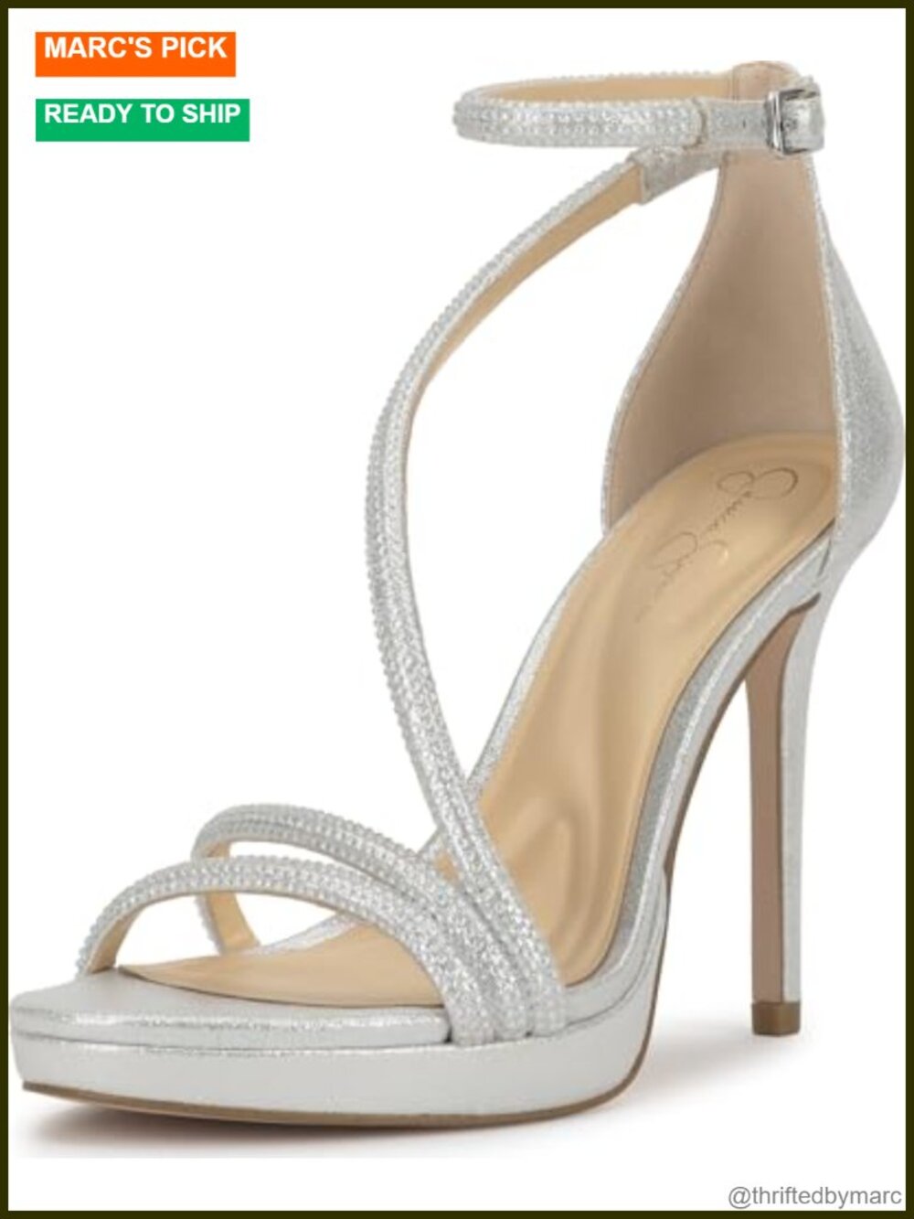 Jessica Simpson Noralina Ankle Strap Heeled Sandals Silver Stiletto